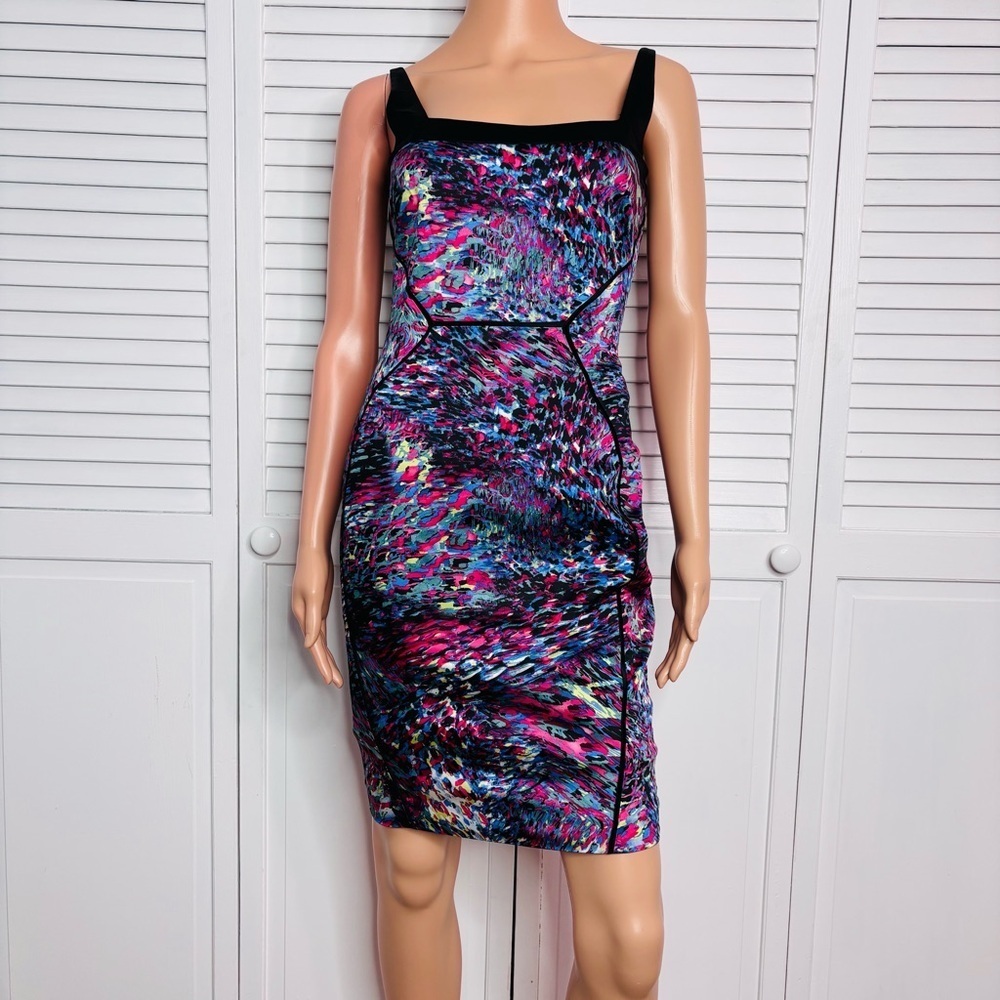 JAY GODFREY Multicolor Abstract Print Satin Sleeveless Sheath Dress Size 2
